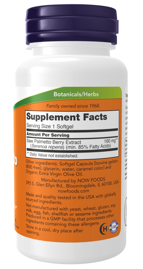 Saw Palmetto Extract 160 mg - 120 Softgels Bottle Right