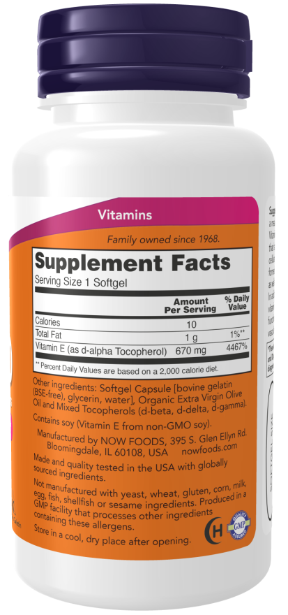 Vitamin E-1000 IU Mixed Tocopherols - 50 Softgels Bottle Right