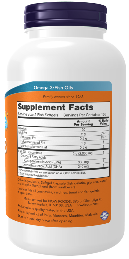 Omega-3, Molecularly Distilled - 200 Fish Softgels Bottle Right