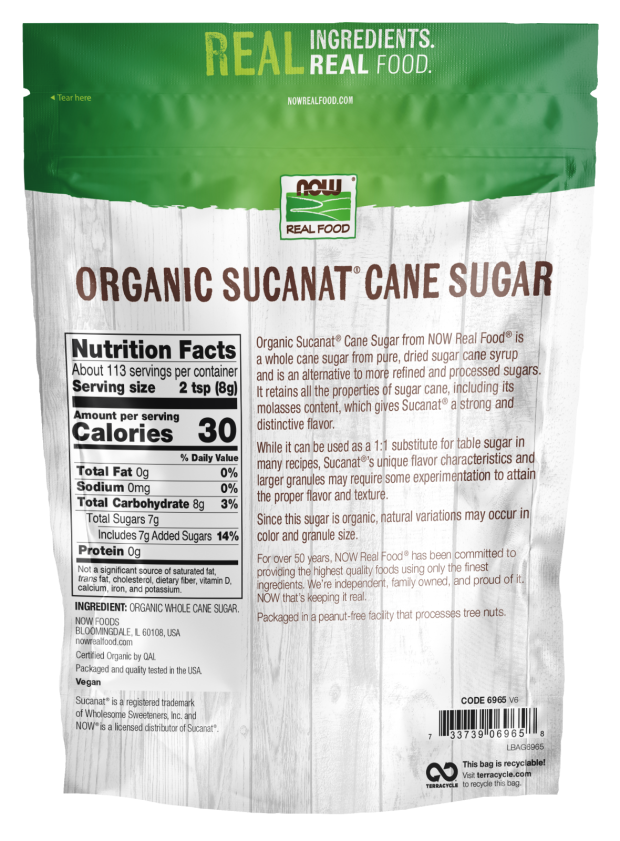 Sucanat® Cane Sugar, Organic - 2 lb Bag Back