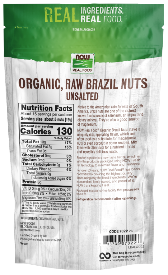Brazil Nuts, Organic, Whole, Raw & Unsalted - 10 oz. Bag Back