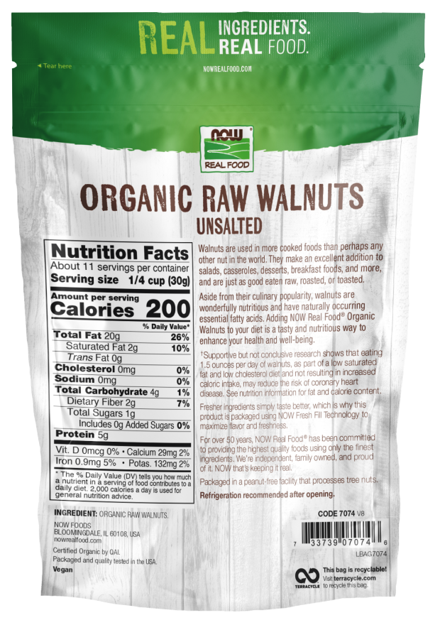 Walnuts, Organic, Raw & Unsalted - 12 oz. Bag Back