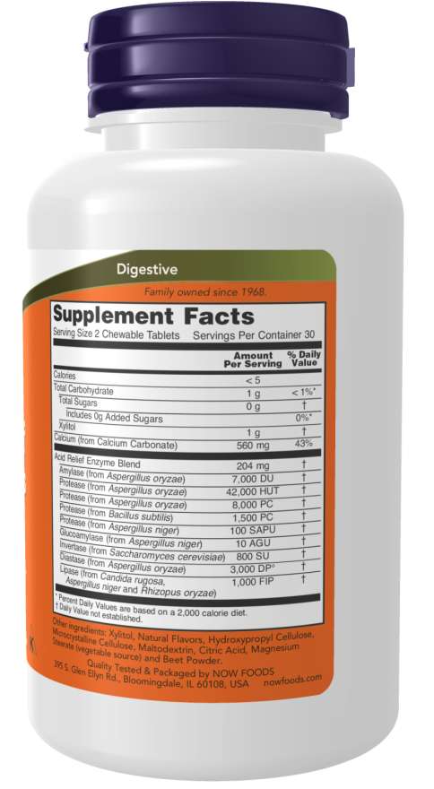 Acid Relief with Enzymes - 60 Chewables Bottle Right