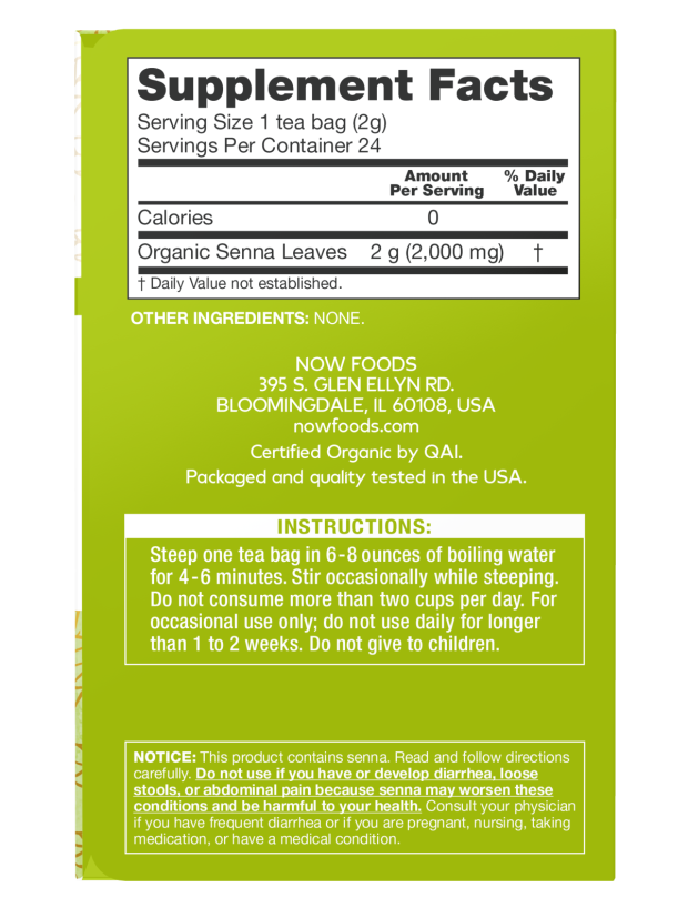 Senna Tea, Organic - 24 Tea Bags Box Right