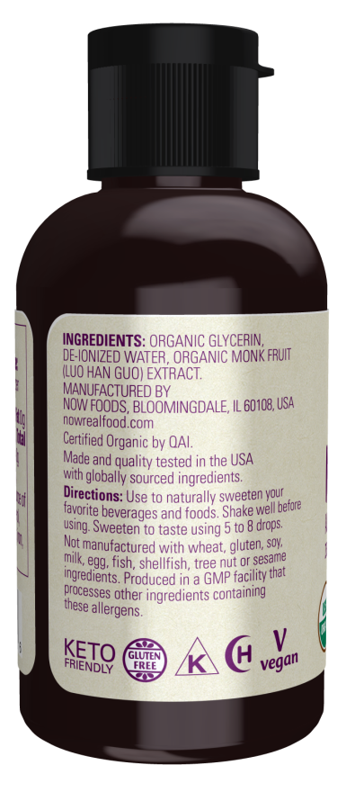 Monk Fruit Liquid, Organic Alcohol-Free Glycerite - 2 fl. oz. Bottle Right