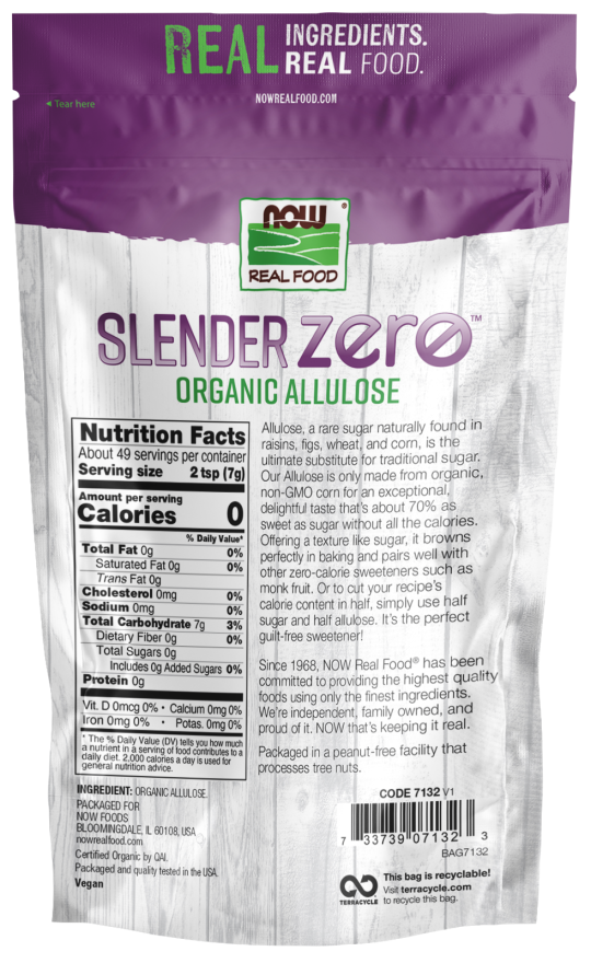 Slender Zero™ Allulose, Organic - 12 oz. Bag Back