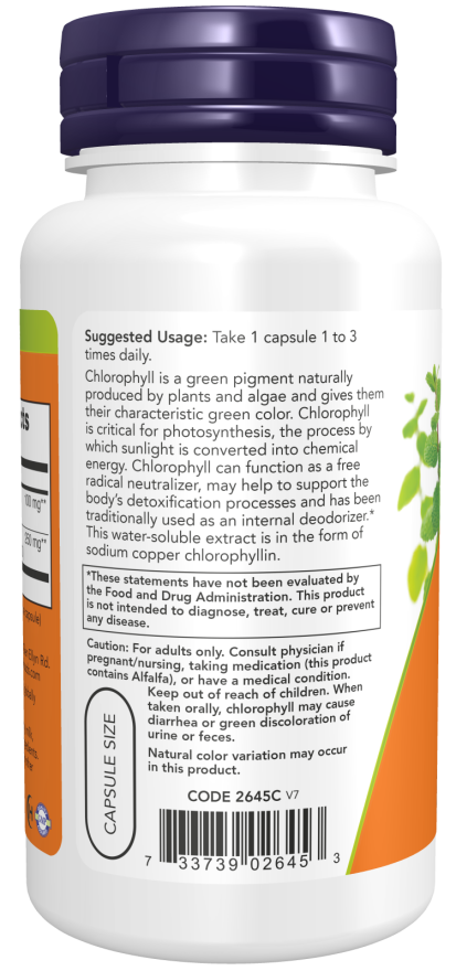 Chlorophyll 100 mg - 90 Veg Capsules Bottle Left