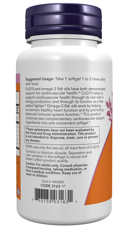 CoQ10 60 mg with Omega 3 Fish Oil - 60 Softgels Bottle left