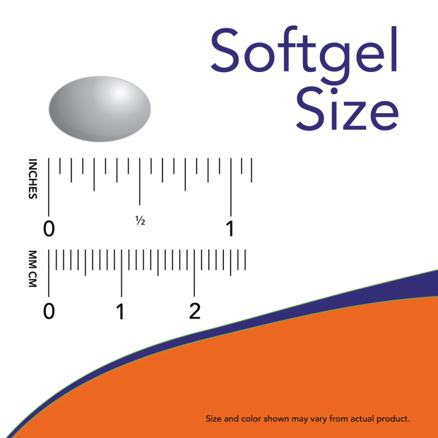 CoQ10 50 mg - 50 Softgels Size Chart .5 Inch