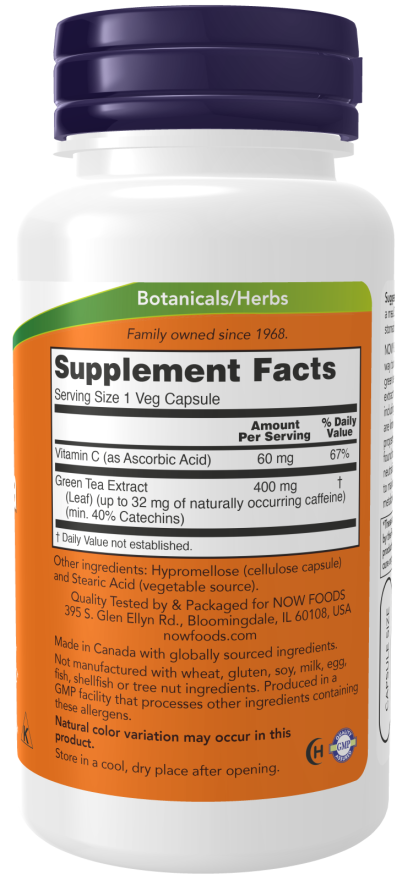 Green Tea Extract 400 mg - 100 Veg Capsules Bottle Right