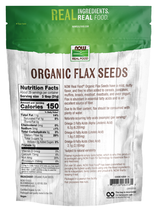 Flax Seeds, Organic - 2 lbs. Bag Back