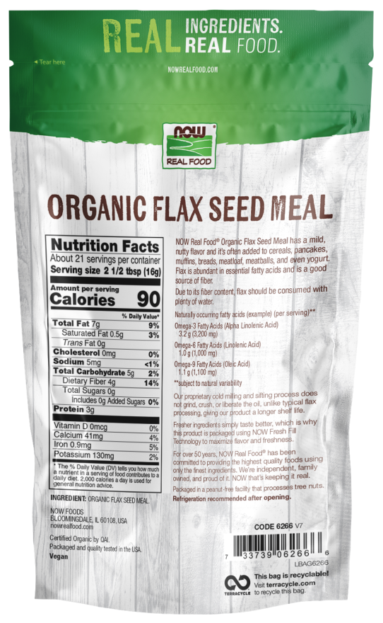 Flax Seed Meal, Organic - 12 oz. Bag Back