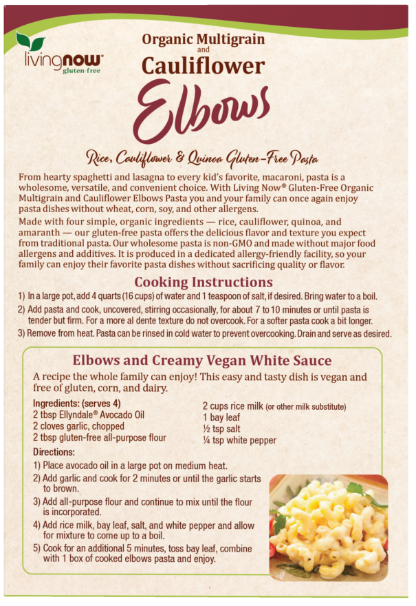 Cauliflower and Multigrain Elbows Pasta, Organic - 8 oz. Box Back