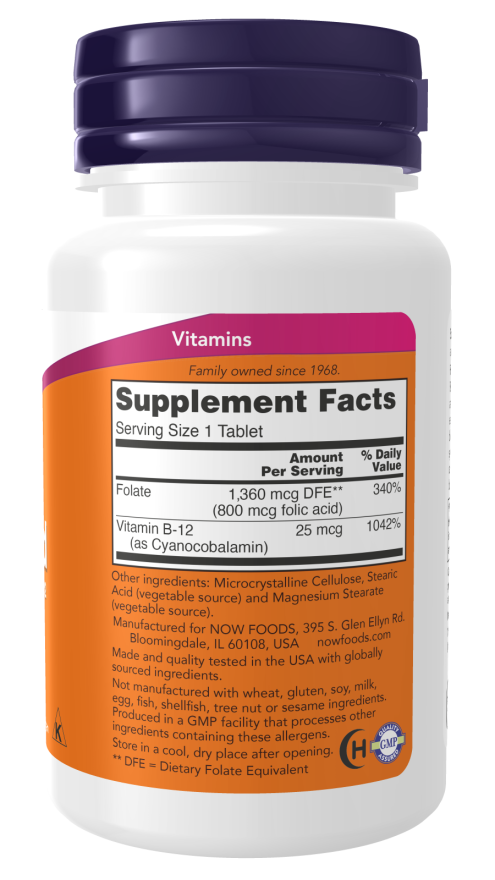 Folic Acid 800 mcg with Vitamin B-12 - 250 Tablets bottle right