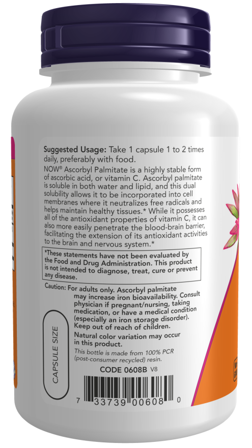 Ascorbyl Palmitate 500 mg - 100 Veg Capsules Bottle Left