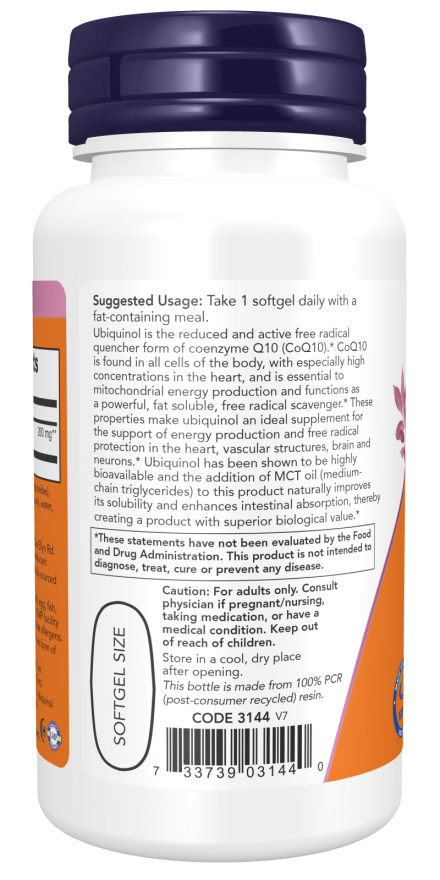 Ubiquinol, Extra Strength 200 mg - 60 Softgels Bottle Left