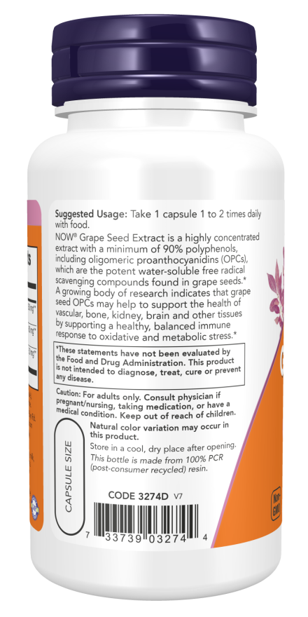Grape Seed, Extra Strength 250 mg - 90 Veg Capsules Bottle Left