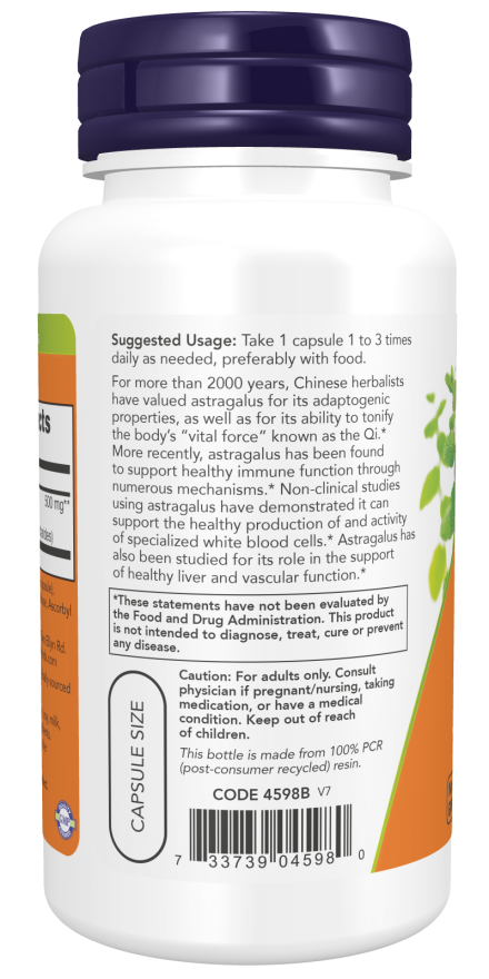Astragalus Extract 500 mg - 90 Veg Capsules Bottle left