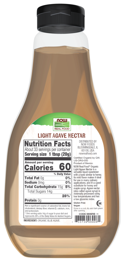 Agave Nectar, Light & Organic - 23.28 oz. Bottle Back