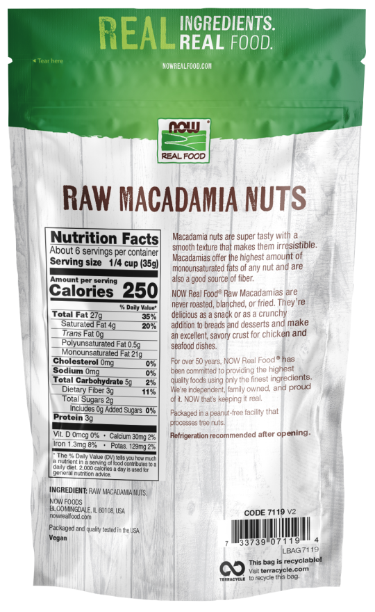 Macadamia Nuts, Raw & Unsalted - 8 oz. Bag Back
