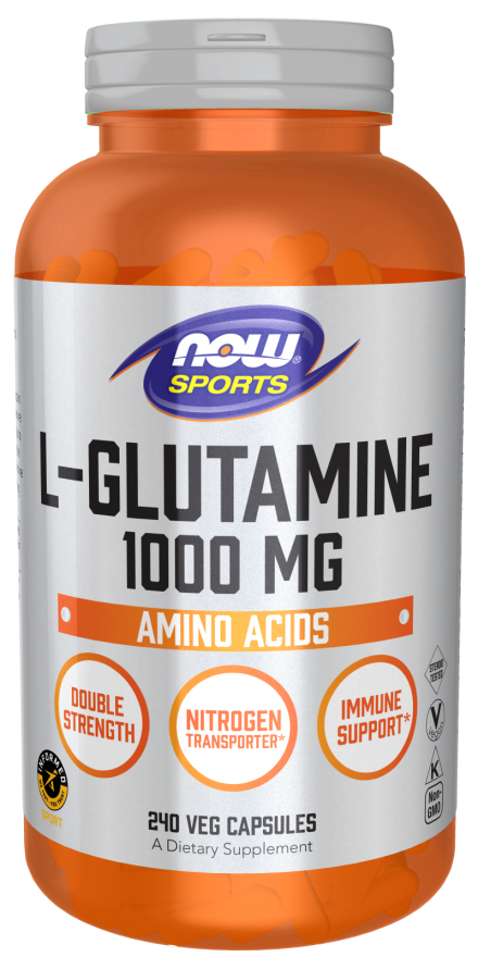 L-Glutamine, Double Strength 1000 mg - 240 Veg Capsules Bottle Front