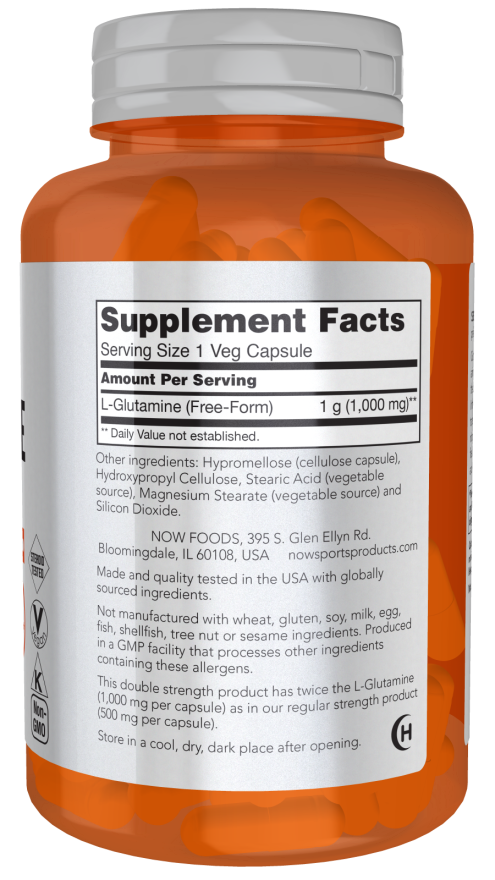 L-Glutamine, Double Strength 1000 mg - 120 Veg Capsules Bottle right