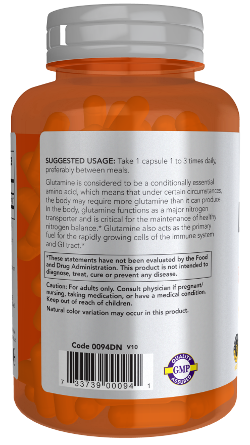 L-Glutamine, Double Strength 1000 mg - 120 Veg Capsules Bottle Left
