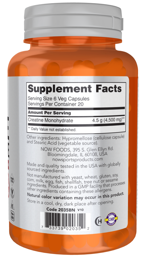 Creatine Monohydrate 750 mg - 120 Veg Caps Bottle Right