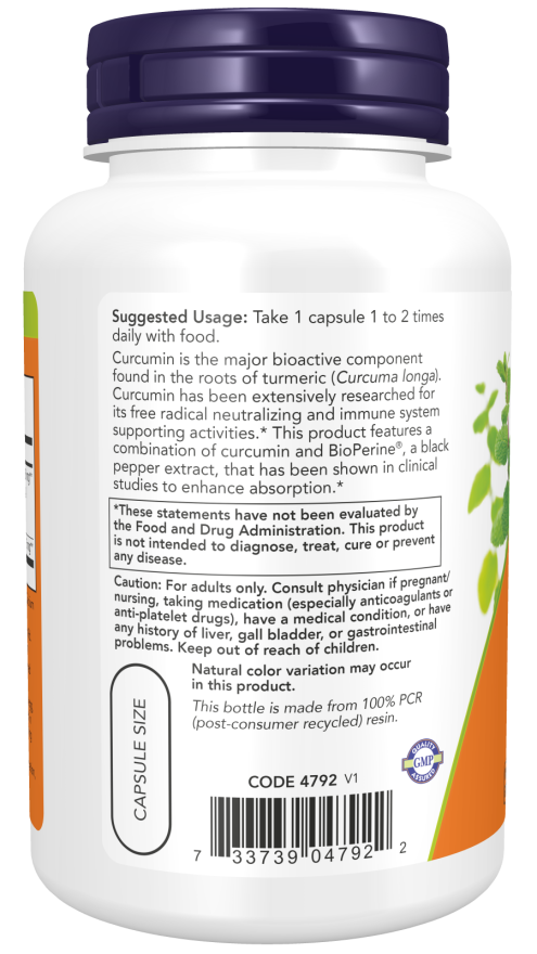 Turmeric Curcumin with BioPerine® - 90 Veg Capsules Bottle Left