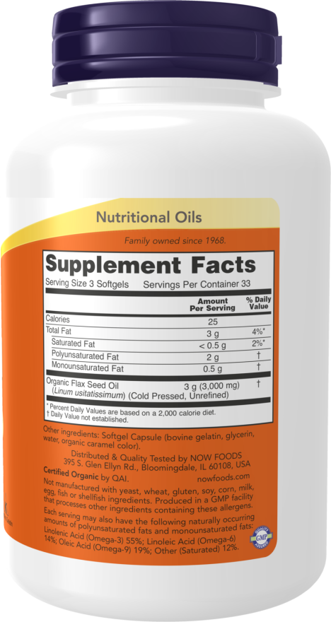 Flax Oil 1000 mg - 100 Softgels Bottle Right