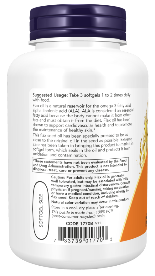 Flax Oil 1000 mg - 100 Softgels Bottle Left