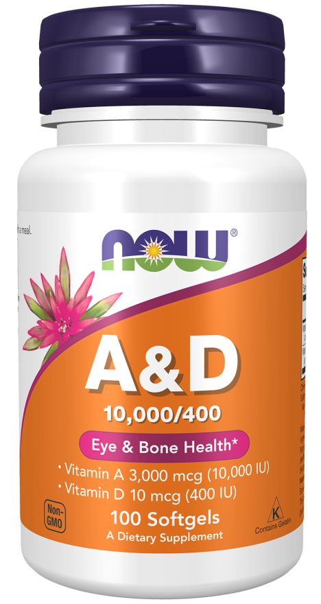 Vitamin A & D 10,000/400 IU - 100 Softgels Bottle Front