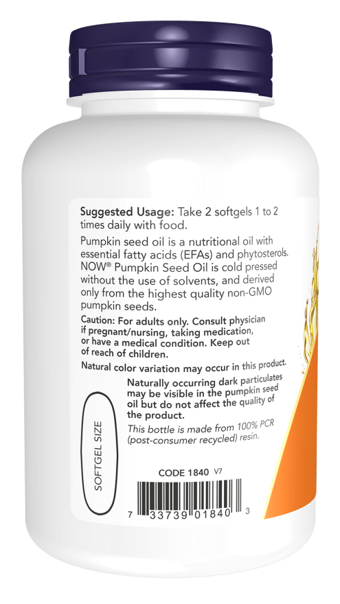Pumpkin Seed Oil 1000 mg - 100 Softgels Bottle Left