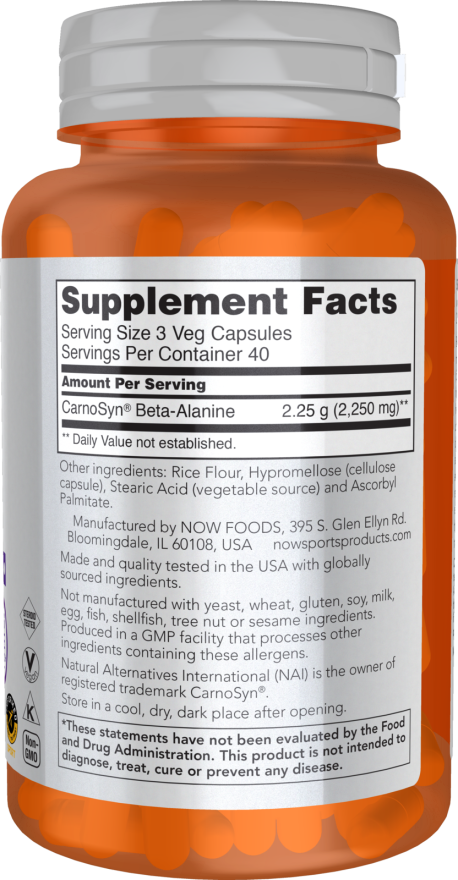 Beta-Alanine 750 mg - 120 Veg Capsules Bottle Right