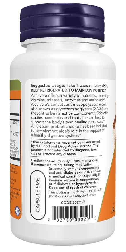 Aloe 10,000 & Probiotics - 60 Veg Capsules Bottle Left