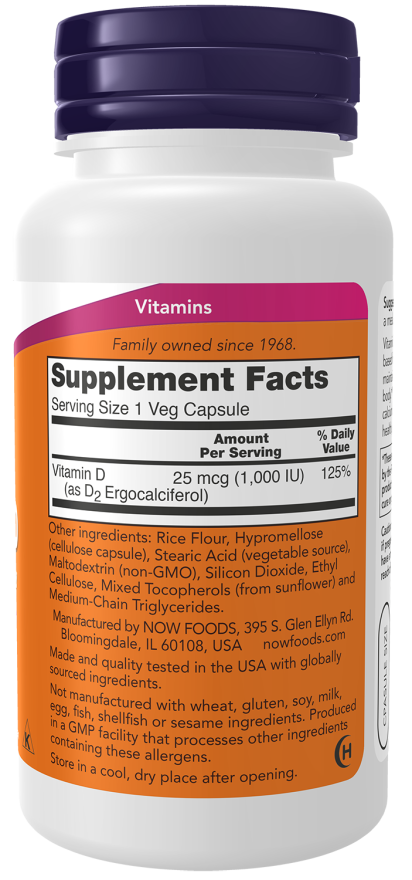 Vitamin D 1000 IU Dry - 120 Veg Capsules Bottle Right