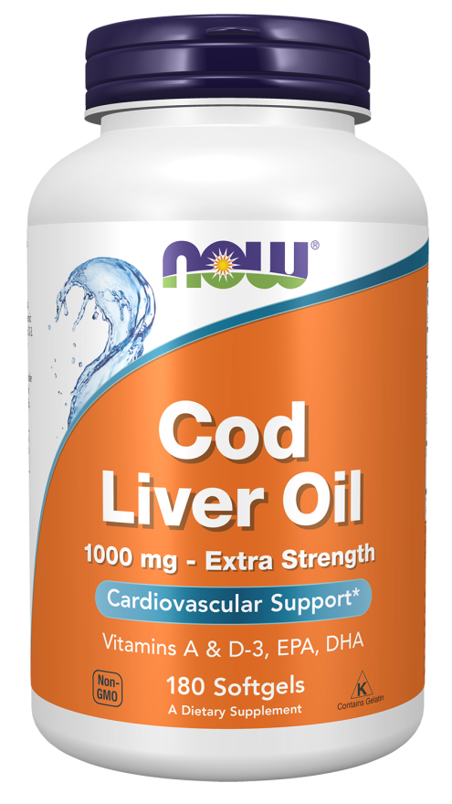Cod Liver Oil, Extra Strength 1,000 mg - 180 Softgels Bottle Front