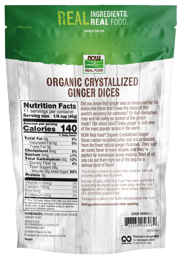 Ginger Dices, Crystallized & Organic - 16 oz. Bag Back