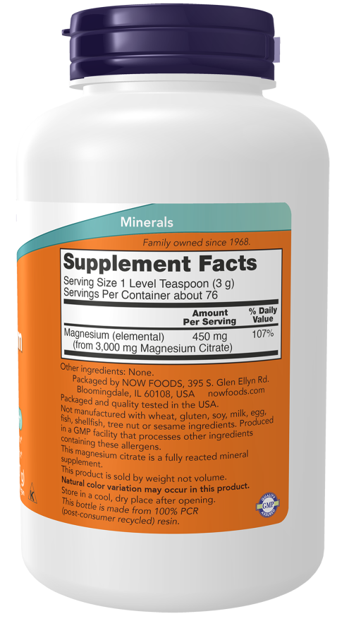 Magnesium Citrate Pure Powder - 8 oz Bottle Right