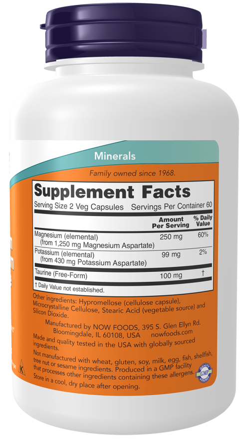 Magnesium & Potassium Aspartate - 120 Veg Capsules Bottle Right