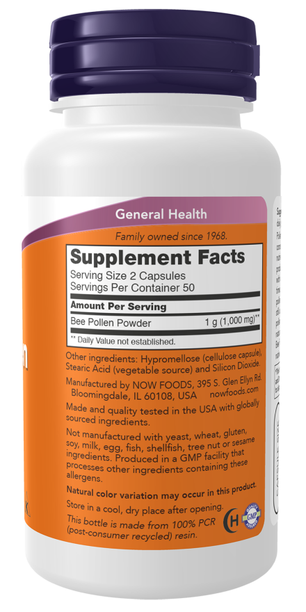Bee Pollen 500 mg - 100 Capsules Bottle Right