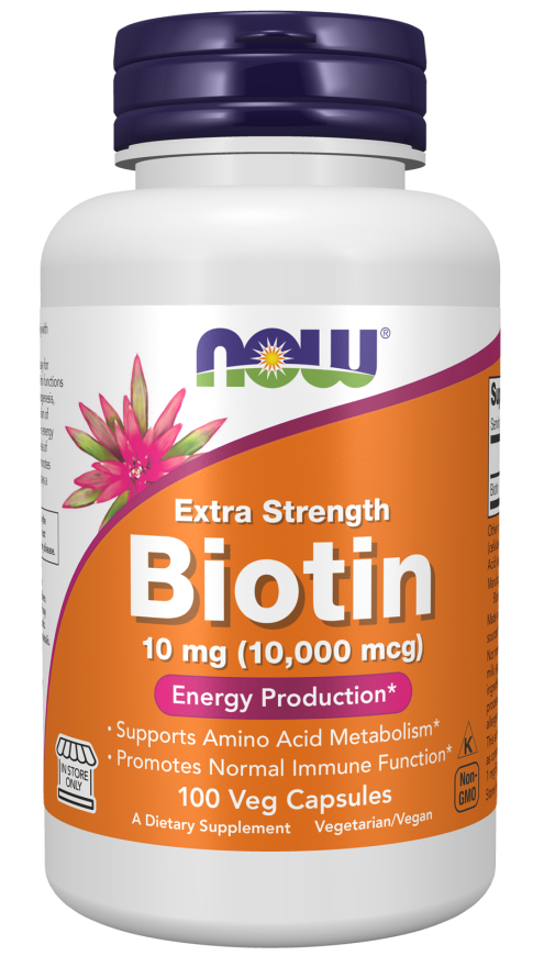 Biotin 10 mg (10,000 mcg), Extra Strength - 100 Veg Capsules Bottle Front