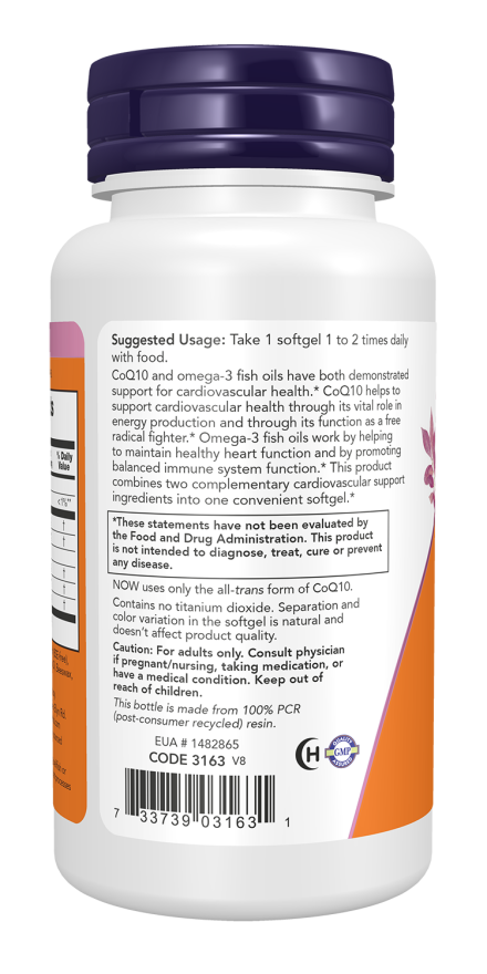 CoQ10 60 mg with Omega 3 Fish Oil - 60 Softgels Bottle left