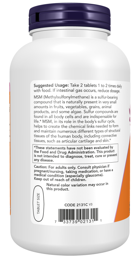 MSM 1500 mg - 200 Tablets Bottle Left