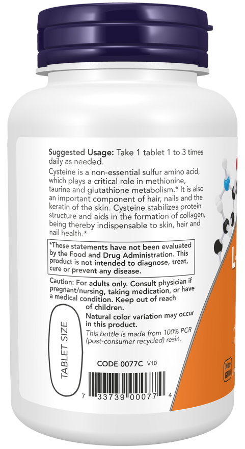 L-Cysteine 500 mg - 100 Tablets Bottle Left