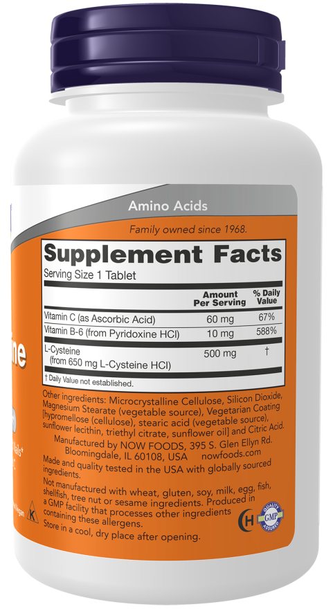 L-Cysteine 500 mg - 100 Tablets Bottle Right