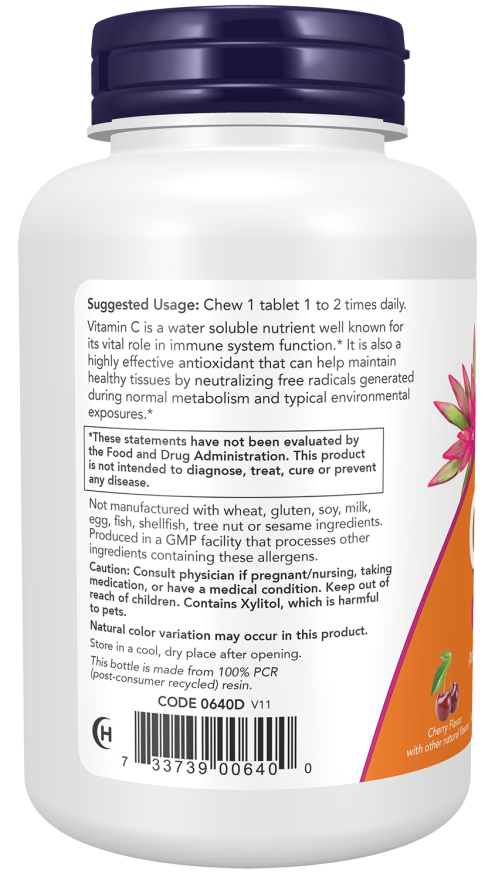Vitamin C-500 Cherry Chewable - 100 Tablets Bottle Left