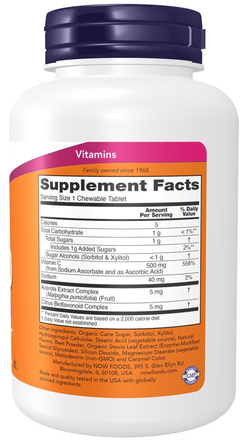 Vitamin C-500 Cherry Chewable - 100 Tablets Bottle Right