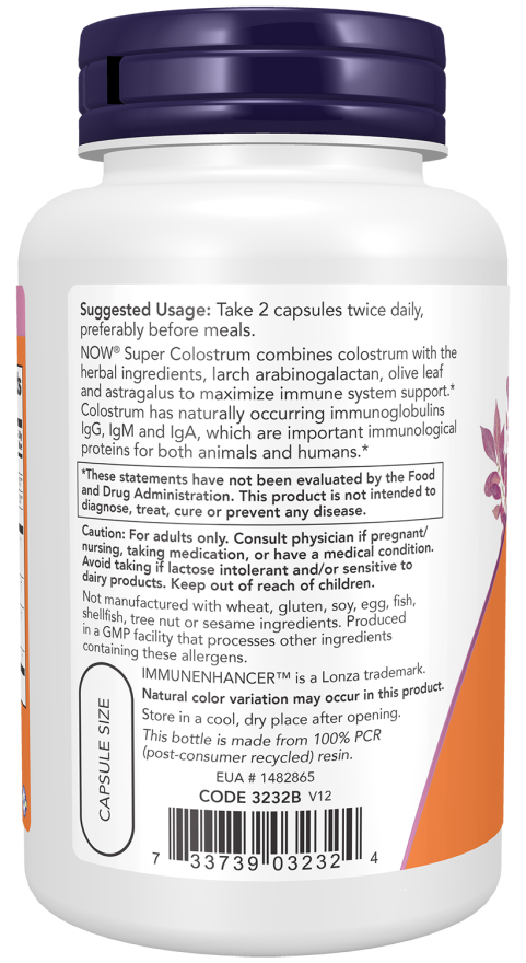 Super Colostrum 500 mg - 90 Veg Capsules Bottle left