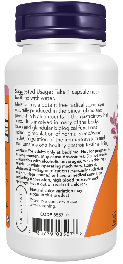 Melatonin, Extra Strength 10 mg - 100 Veg Capsules Bottle Left